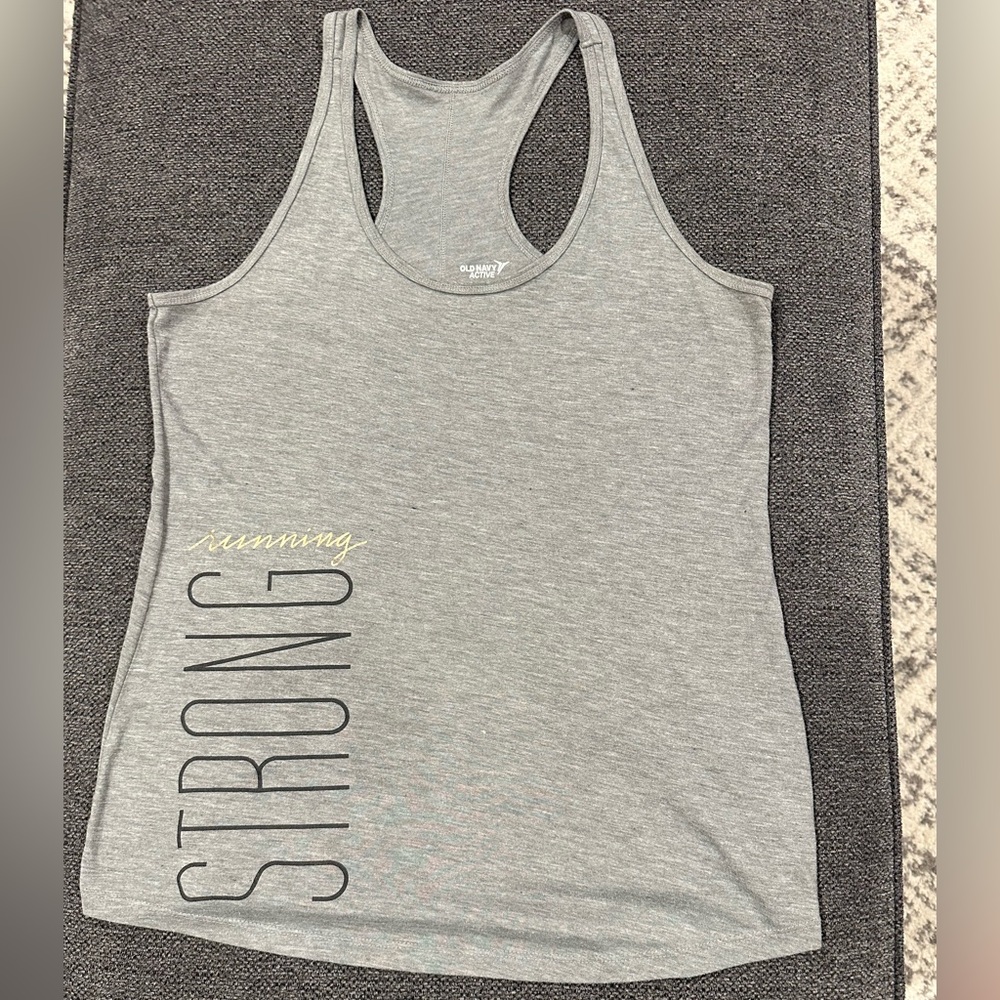 Old Navy Gray Active Racerback Tank with "STRONG" Graphic